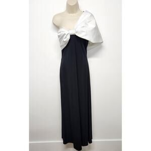 Rare VTG The Gilberts For Tally Maxi One Shoulder Black Dress White Bow, Size 8